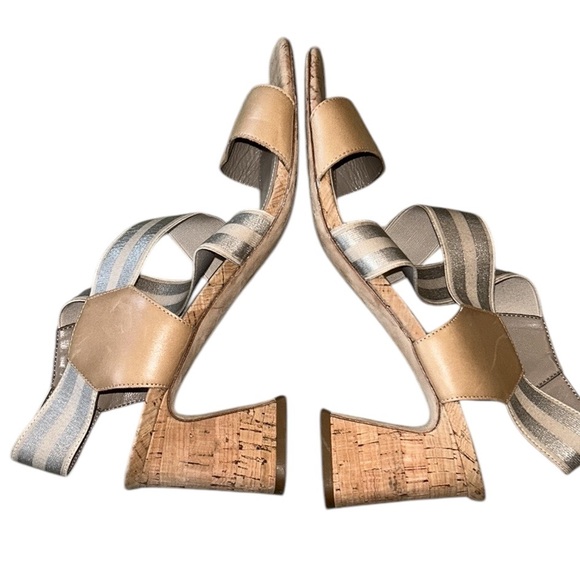 Donald Pliner Vikki Nude Leather Metallic Silver Block Cork Heel Sandals - 9 - Picture 9 of 14
